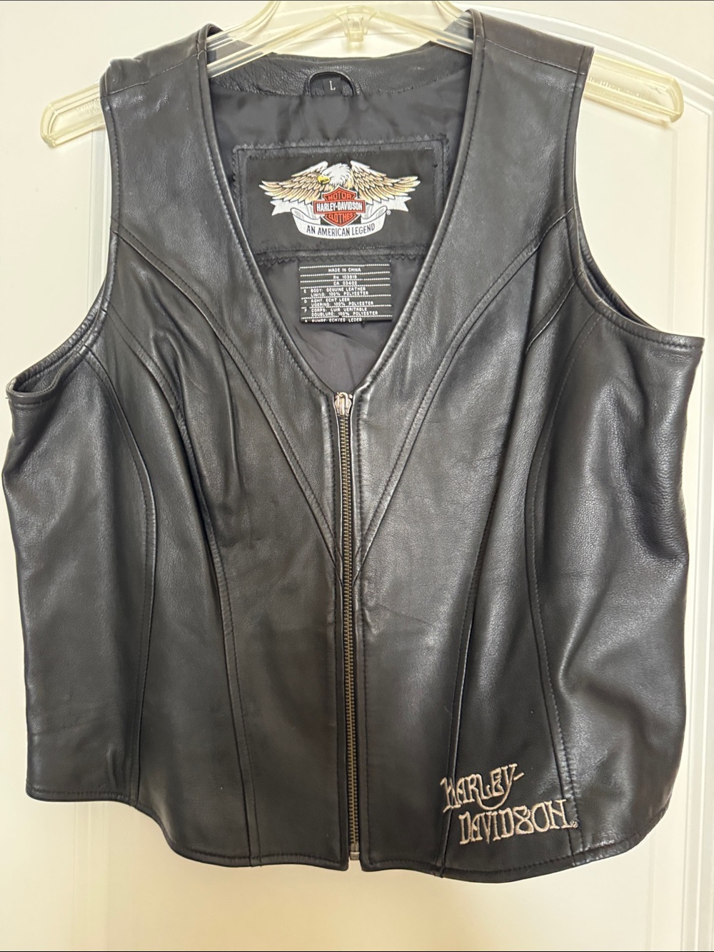 Harley-Davidson Black Leather Women's Zip-Front Riding Vest